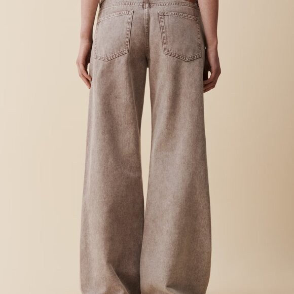 Wide Leg High-Rise Jeans in Taupe - Women's Flared Denim - Picture 5 of 6